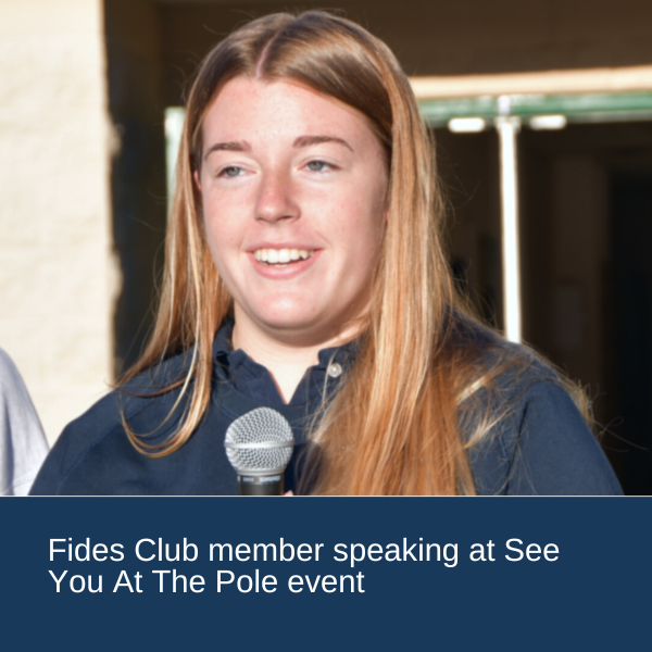 Fides Club member speaking at See You At The Pole